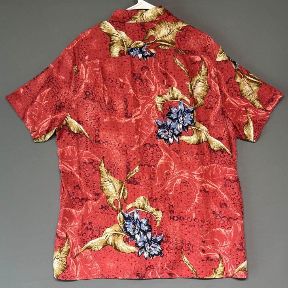 Tasso Elba Mens XL Silk Rayon Tropical Floral Button Down Shirt Red Short Sleeve - Picture 2 of 4
